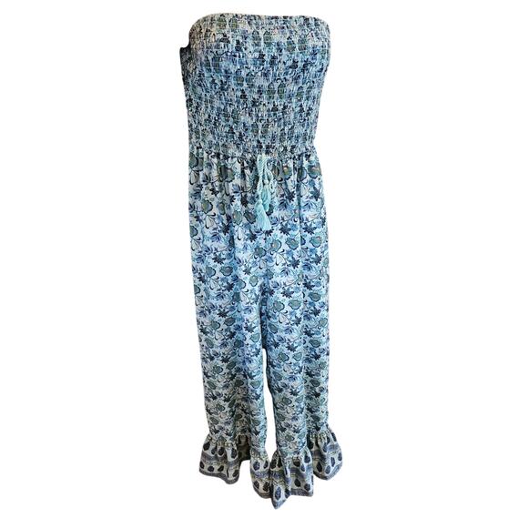 BOG Darcy jumper LOOK blue floral Flare boho summer one piece whimsical fun L - Picture 4 of 12